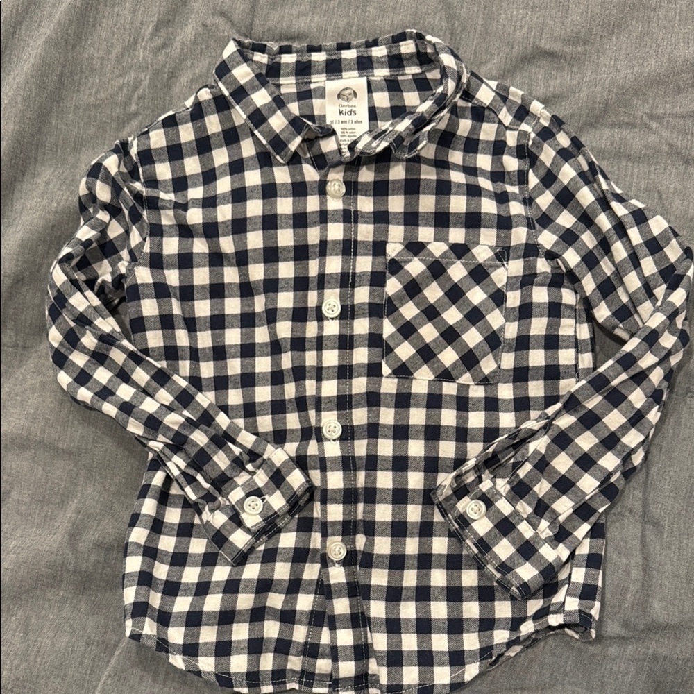 Toddler Boy Navy & White Gingham Button Down Shirt - 3T